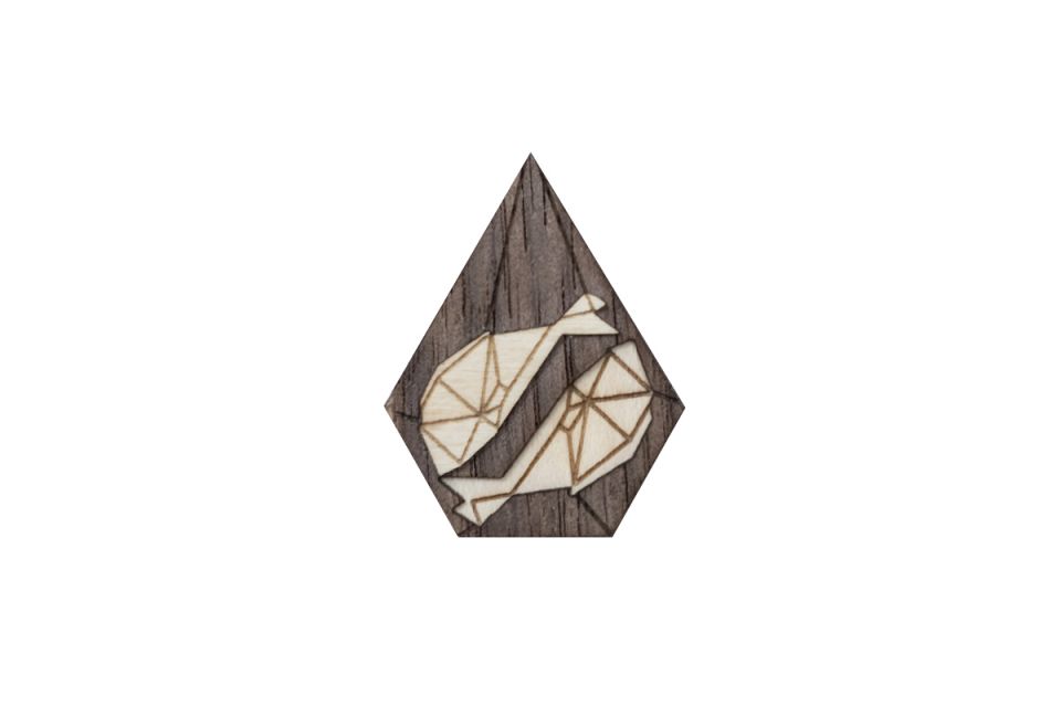 BeWooden Dřevěná brož s motivem ryb Pisces Brooch