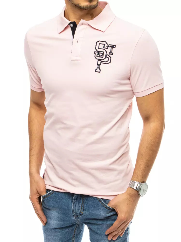 Dstreet Pánské polo tričko s výšivkou Ilme růžová M