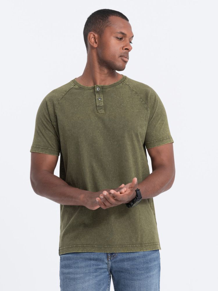 Ombre Clothing Pánské tričko s krátkým rukávem Kamains tmavě olivová