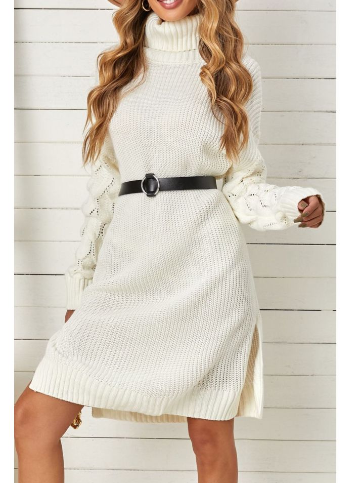 OMG dámské svetrové šaty s rolákem a rozparky Echoss bílá