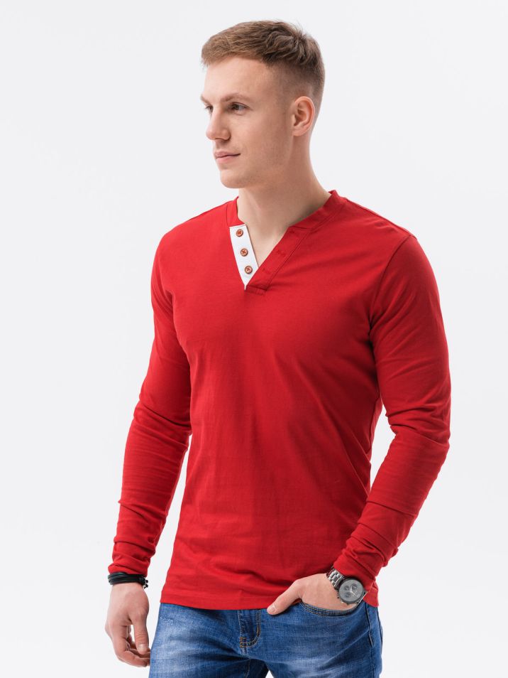 Ombre Clothing Pánské tričko s dlouhým rukávem Eliena červená