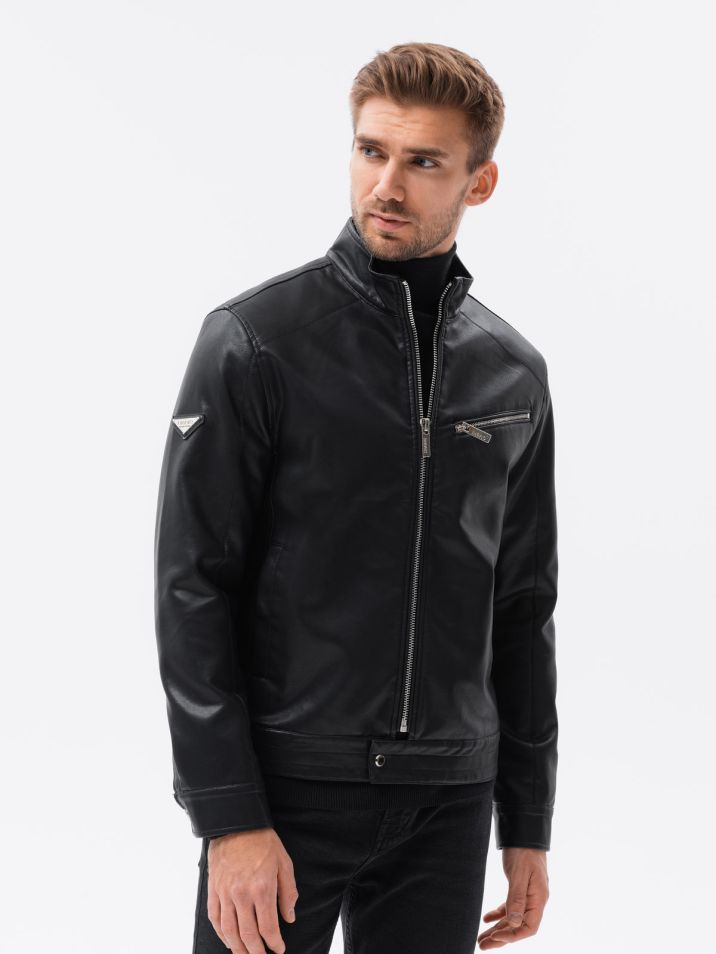 Ombre Clothing Pánská kožená bunda Ponferrada černá