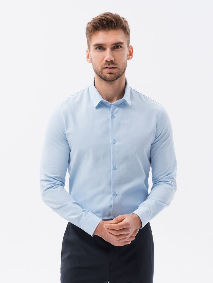 Ombre Clothing Pánská košile s dlouhým rukávem Comunica V8 světlá modrá 