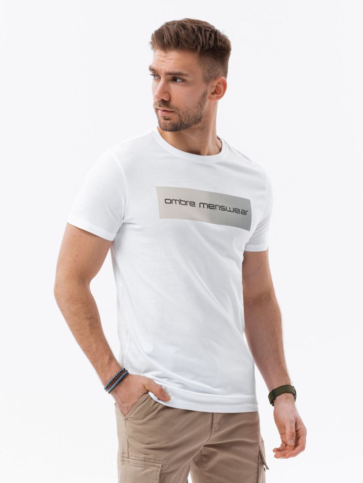 Ombre Clothing Pánské tričko s potiskem Bririk bílá