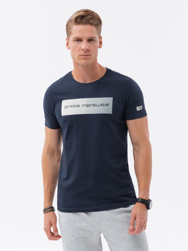 Ombre Clothing Pánské tričko s potiskem Megnamal navy