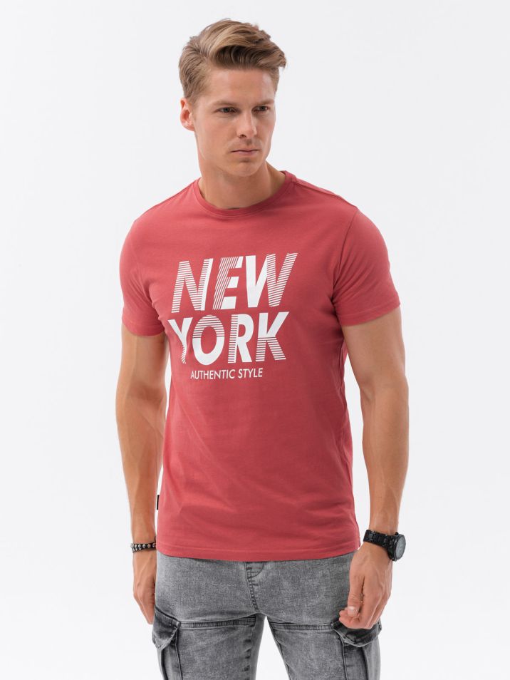 Ombre Clothing Pánské tričko s potiskem Braumil červená