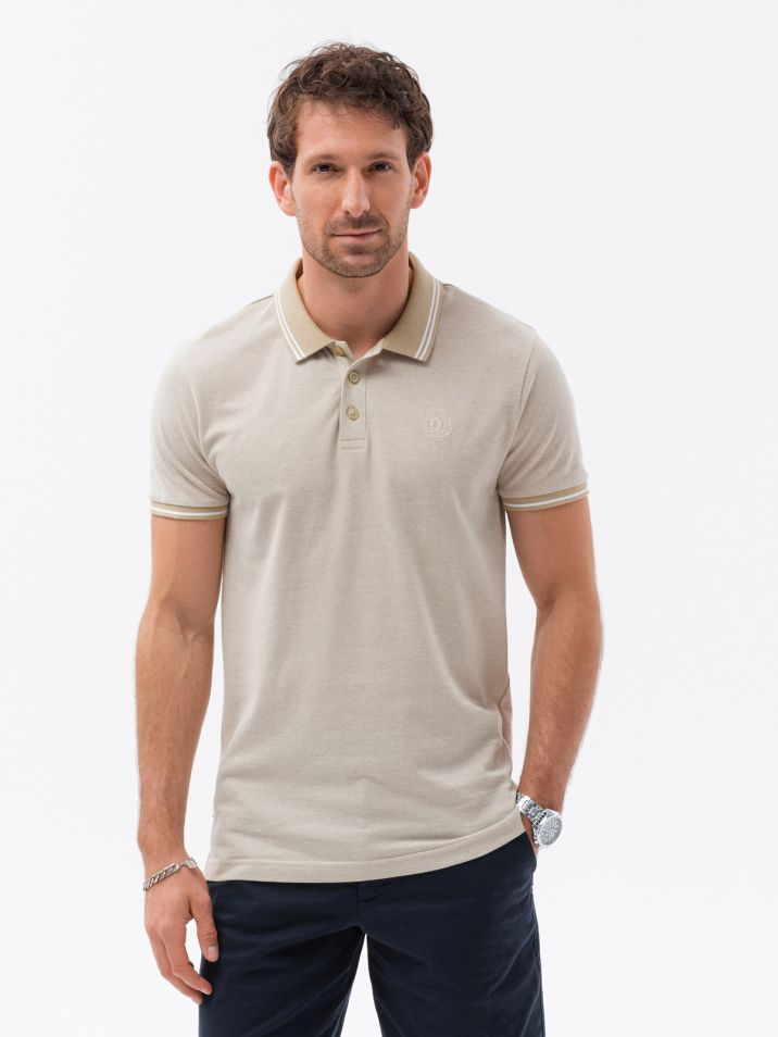 Ombre Clothing Pánské tričko s límečkem Ararence krémová