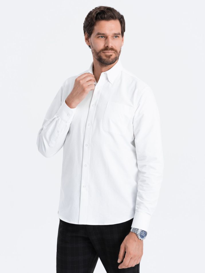 Ombre Clothing Pánská košile s dlouhým rukávem Copperfog bílá