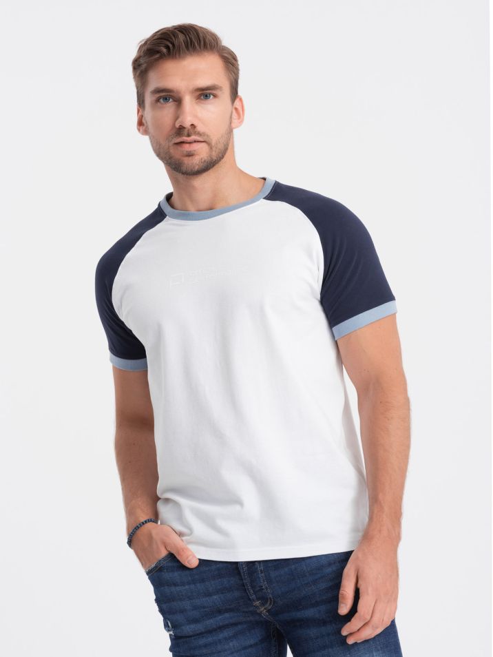 Ombre Clothing Pánské tričko s krátkým rukávem Lluartas navy-bílá
