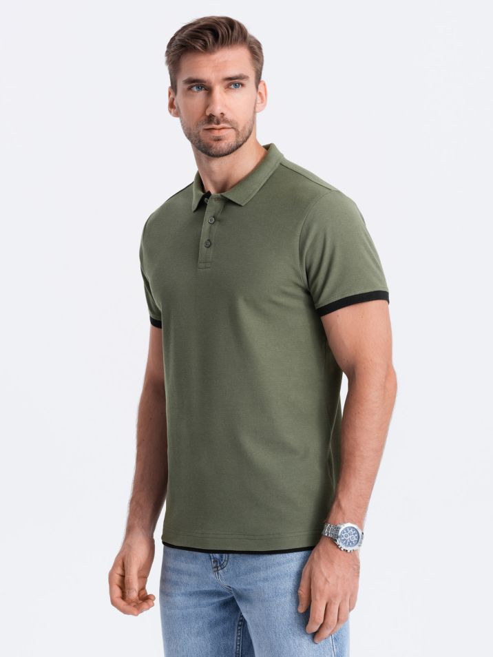 Ombre Clothing Pánské tričko s límečkem Henet olivová