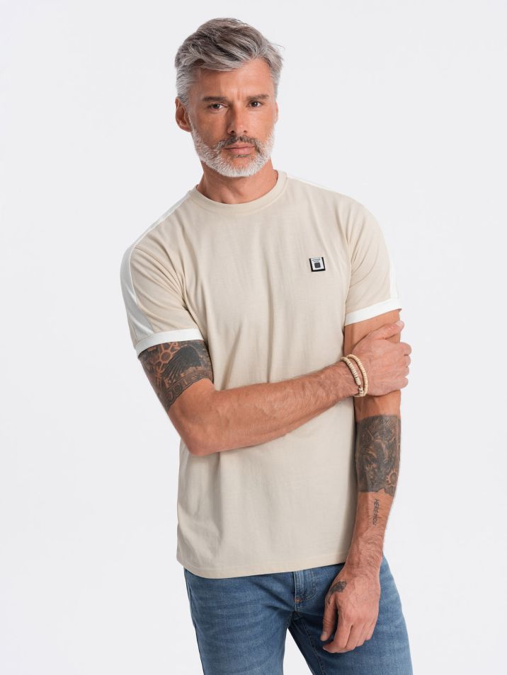 Ombre Clothing Pánské tričko s krátkým rukávem Calocheu krémová