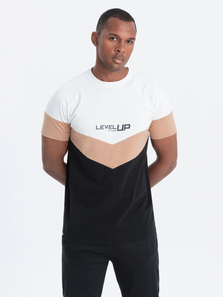 Ombre Clothing Pánské tričko s krátkým rukávem Kadyscien černo-hnědá