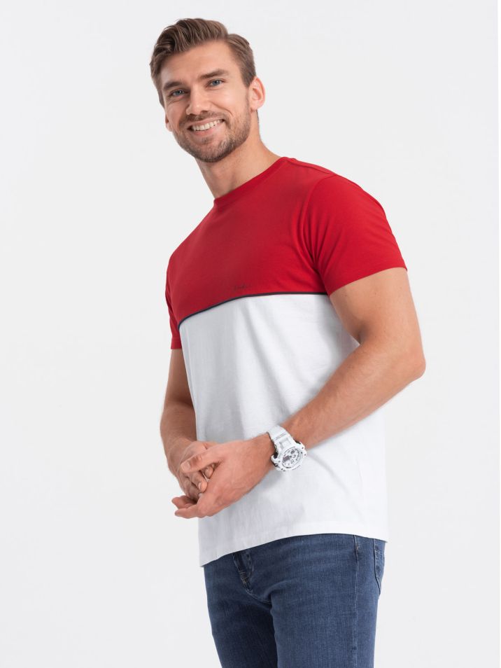 Ombre Clothing Pánské tričko s krátkým rukávem Eliaullech červeno-bílá
