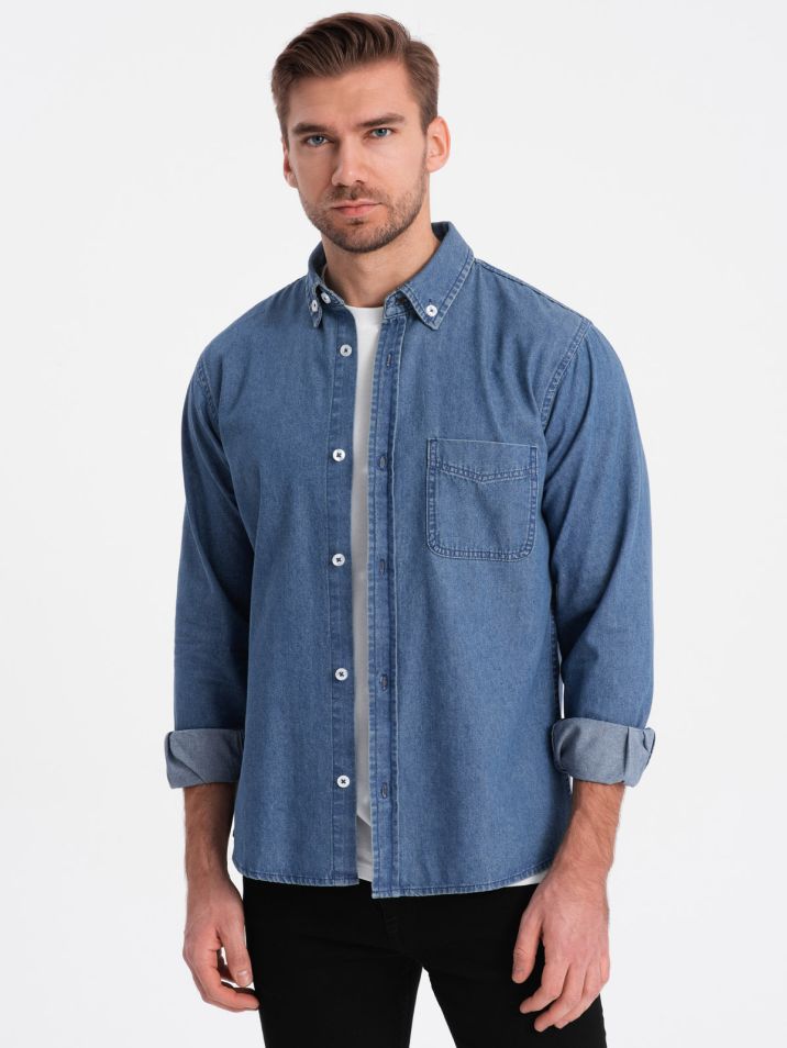 Ombre Clothing Pánská džínová košile Carlideam modrá