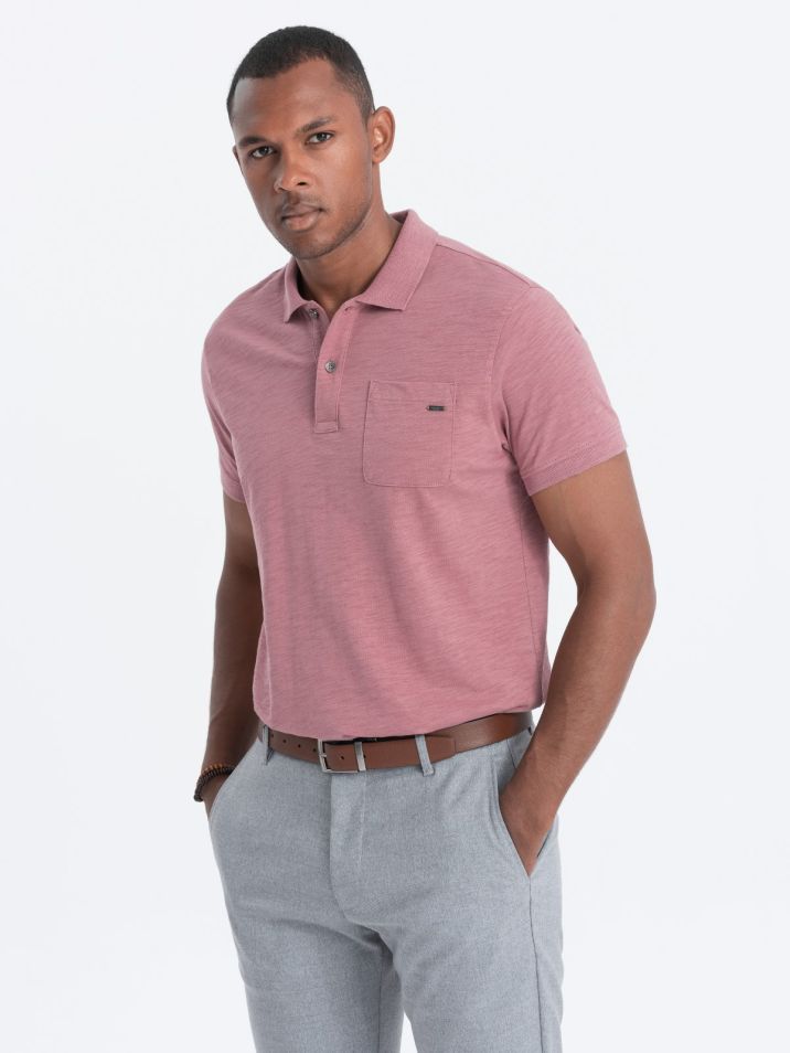 Ombre Clothing Pánské tričko s límečkem Ballasbiny růžová