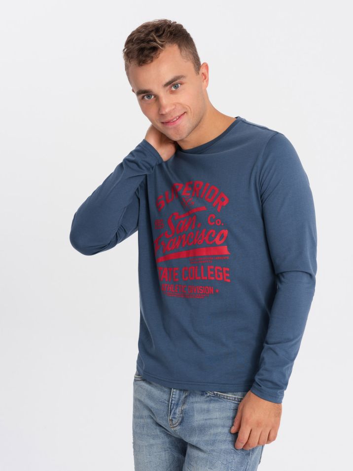 Ombre Clothing Pánské tričko s potiskem Ascal modrá