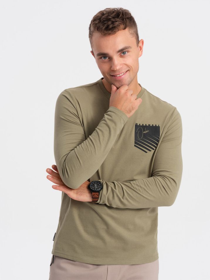 Ombre Clothing Pánské tričko s dlouhým rukávem Gorre olivová