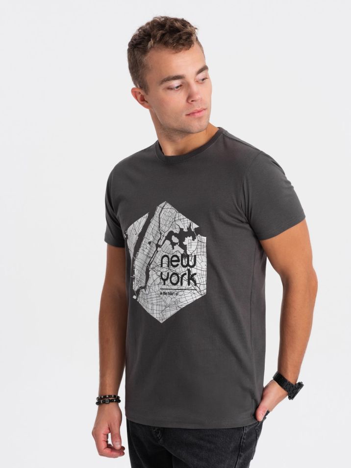 Ombre Clothing Pánské tričko s potiskem Yohance grafitová