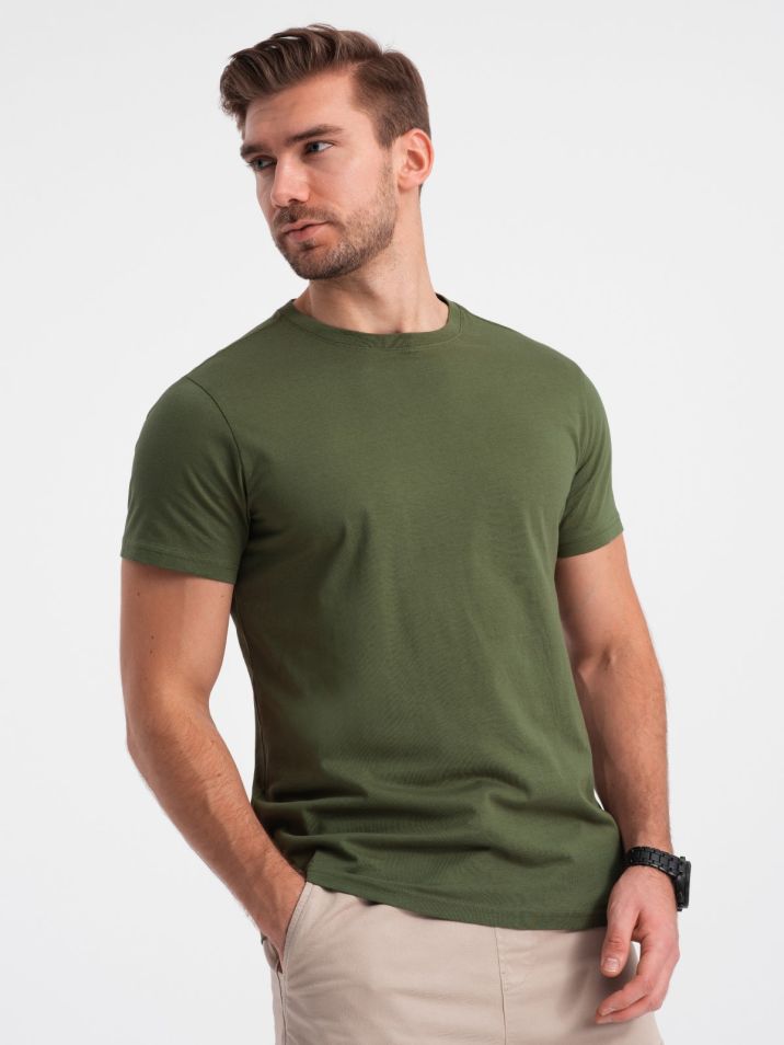 Ombre Clothing Pánské tričko s krátkým rukávem Douma olivová