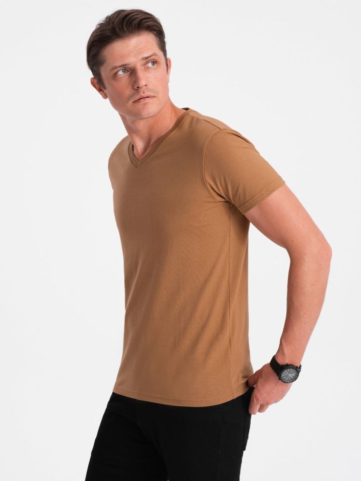 Ombre Clothing Pánské tričko s krátkým rukávem Heman hnědá