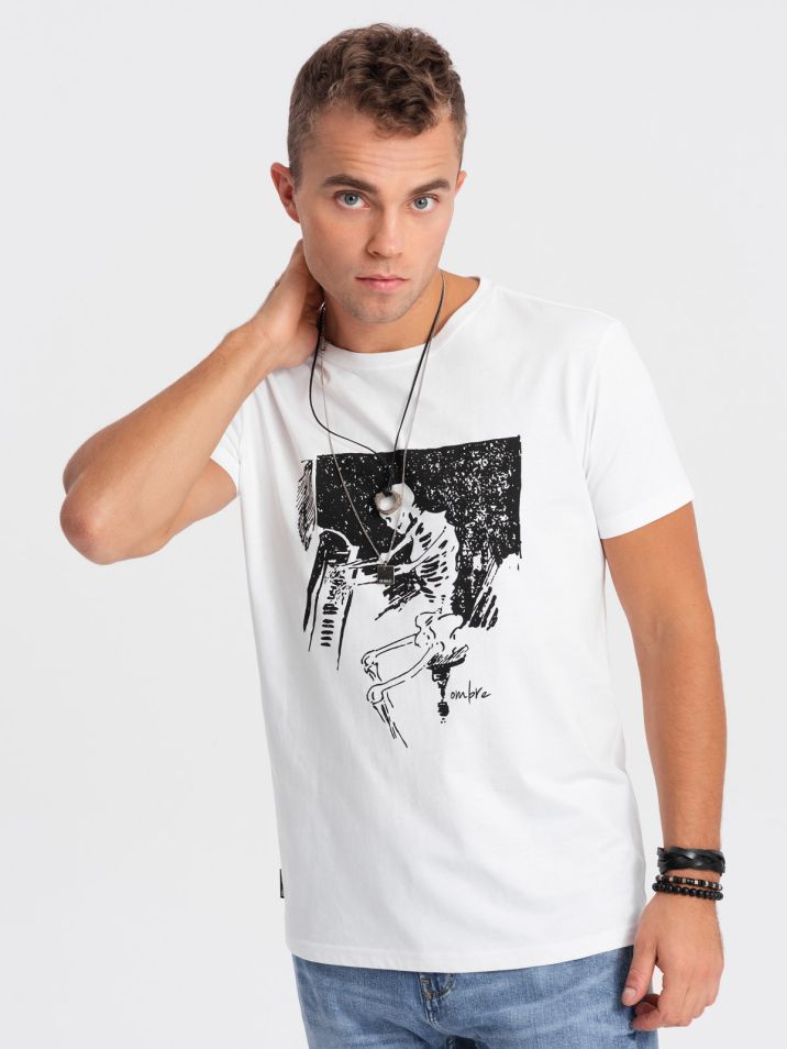 Ombre Clothing Pánské tričko s potiskem Eemut bílá