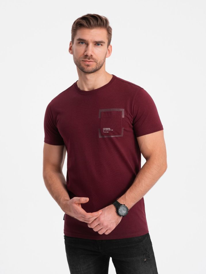 Ombre Clothing Pánské tričko s krátkým rukávem Themphie kaštanová