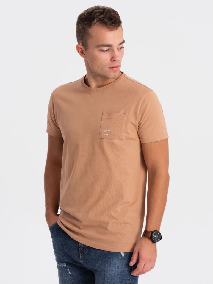 Ombre Clothing Pánské tričko s krátkým rukávem Themphie světle hnědá