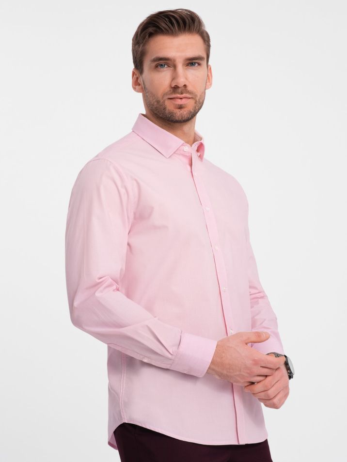 Ombre Clothing Pánská košile s dlouhým rukávem Tzadkiel světle růžová