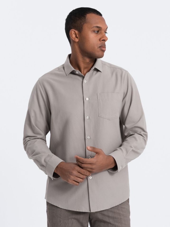 Ombre Clothing Pánská košile s dlouhým rukávem Laeroth šedá
