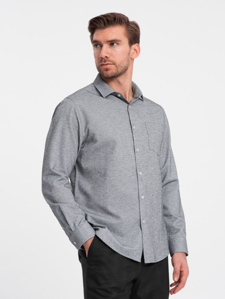 Ombre Clothing Pánská košile s dlouhým rukávem Laeroth šedá melanžová