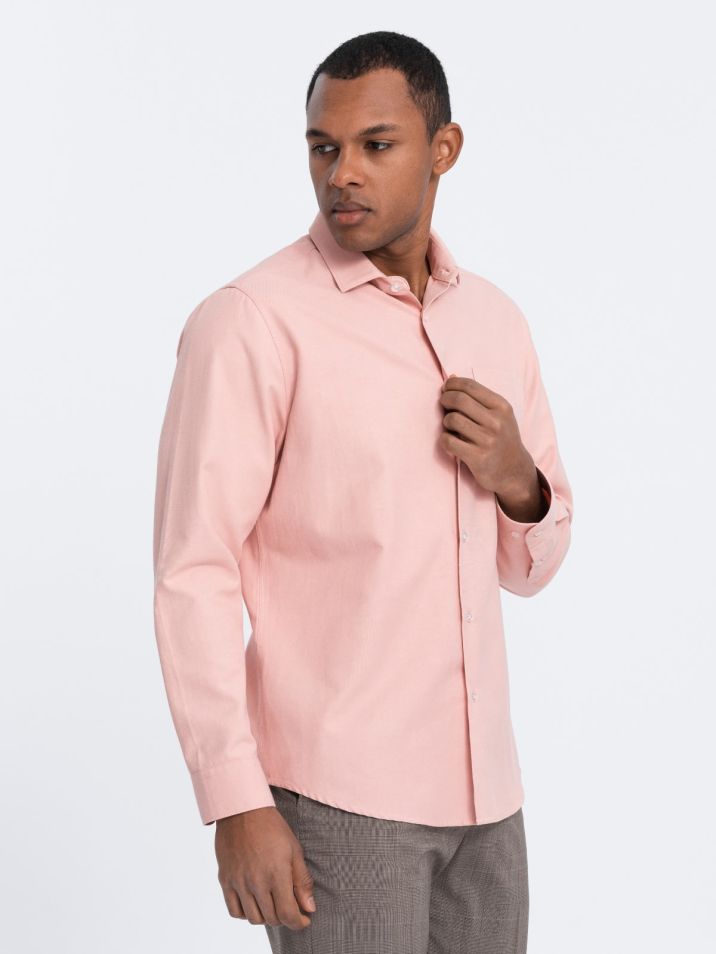 Ombre Clothing Pánská košile s dlouhým rukávem Laeroth růžová