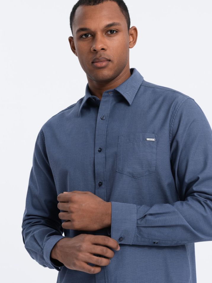 Ombre Clothing Pánská košile s dlouhým rukávem Vulmer modrá