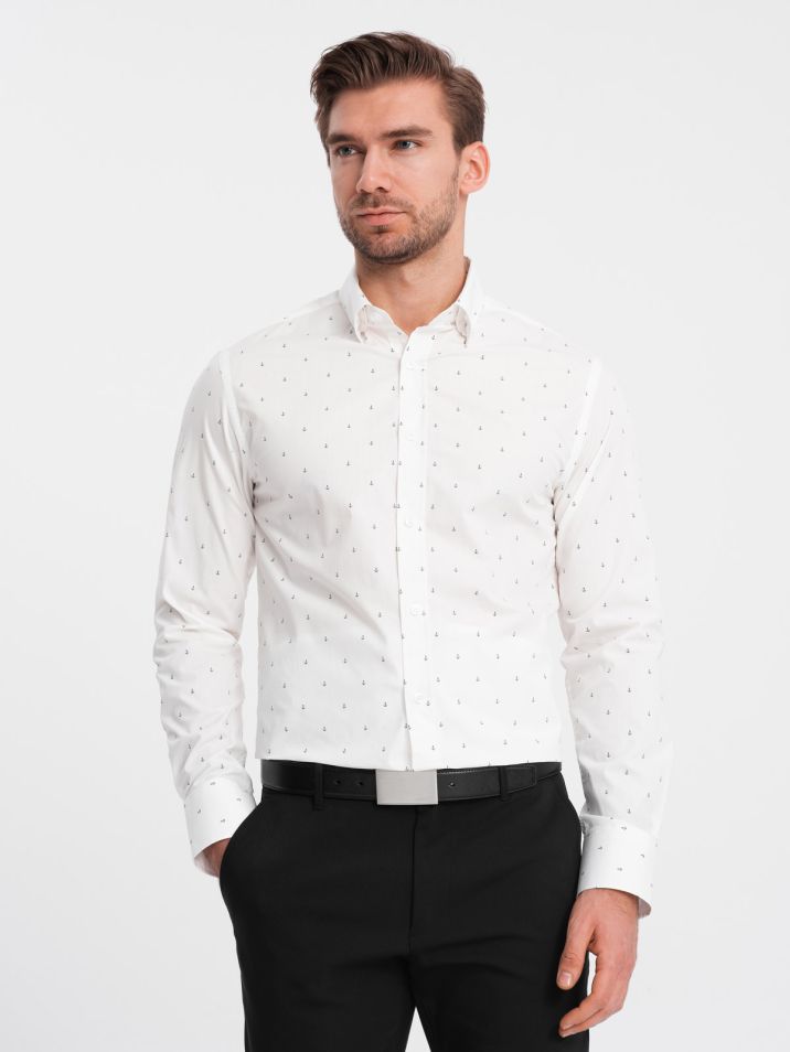 Ombre Clothing Pánská košile s dlouhým rukávem Glarald bílá