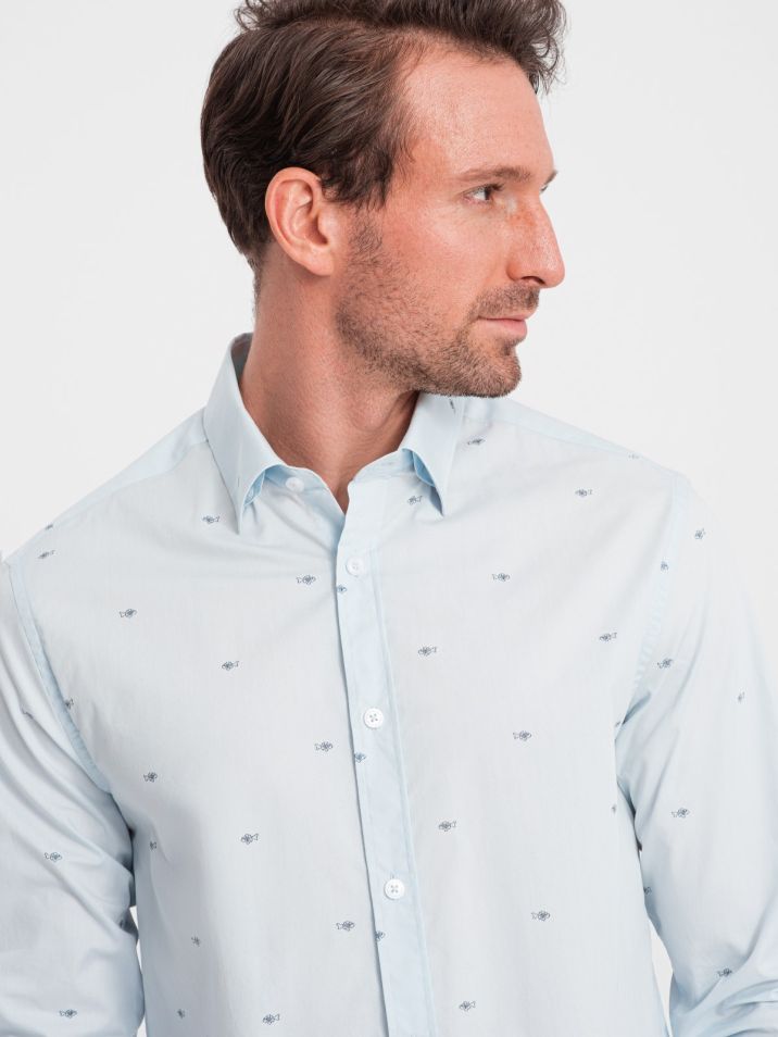 Ombre Clothing Pánská košile s dlouhým rukávem Glarald modrá