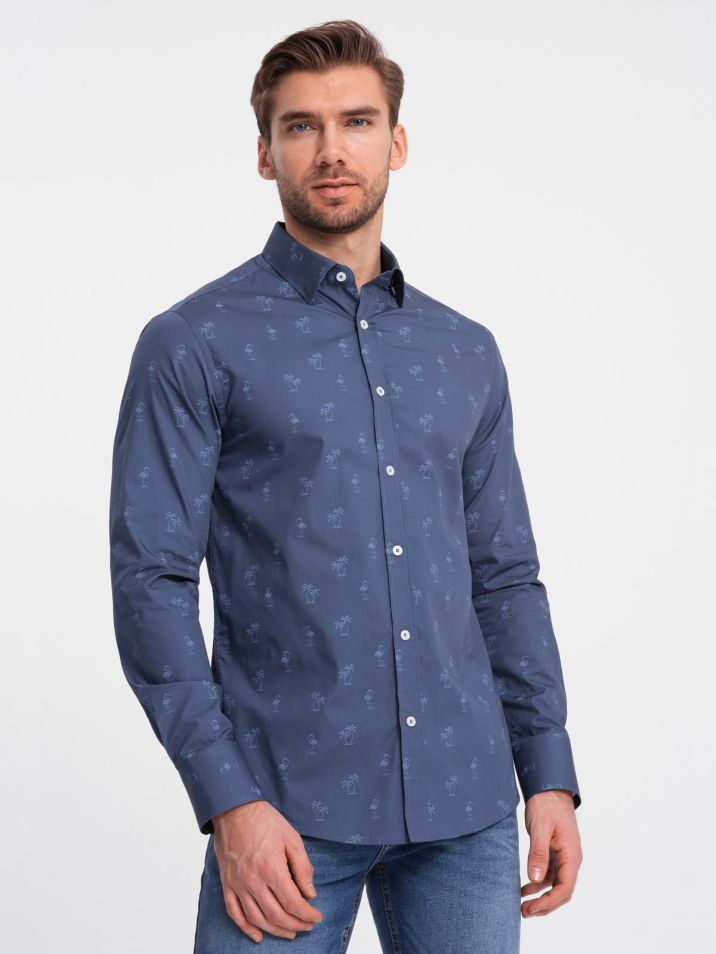 Ombre Clothing Pánská košile s dlouhým rukávem Glarald tmavě modrá