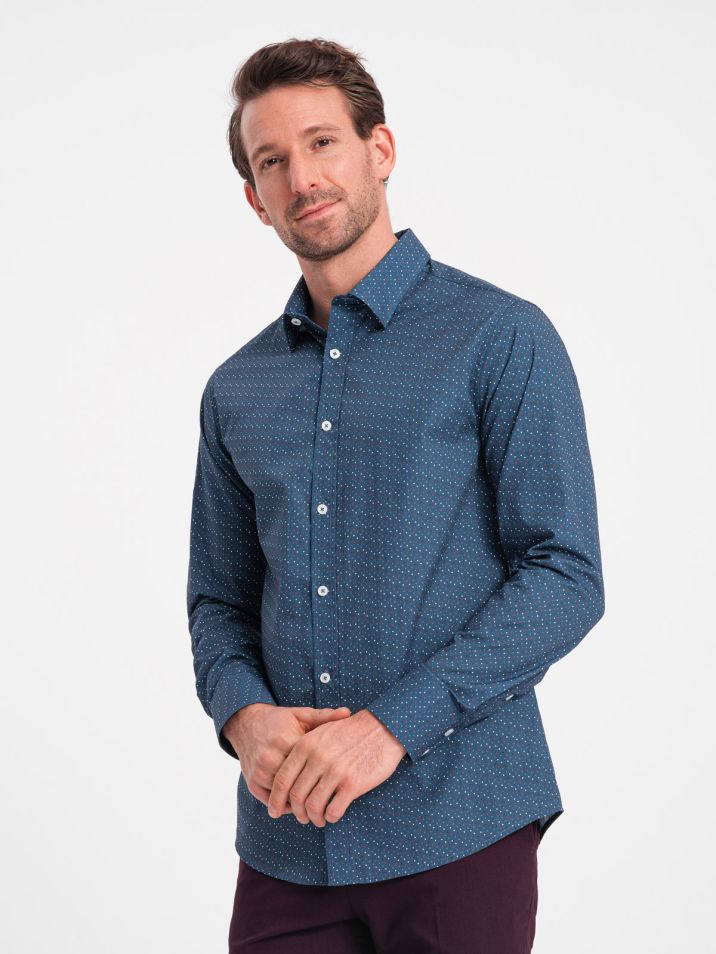 Ombre Clothing Pánská košile s dlouhým rukávem Mitalar modrá