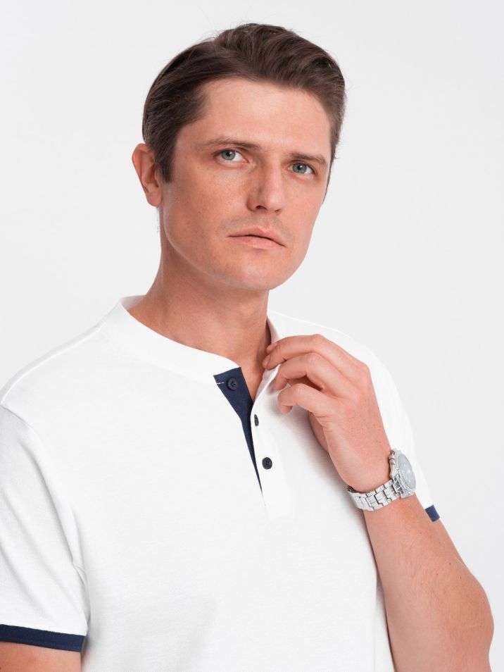 Ombre Clothing Pánské tričko s límečkem Phukzon bílá
