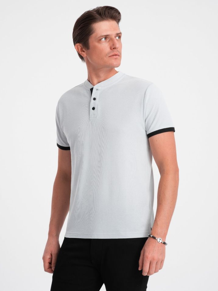 Ombre Clothing Pánské tričko s límečkem Phukzon světle šedá