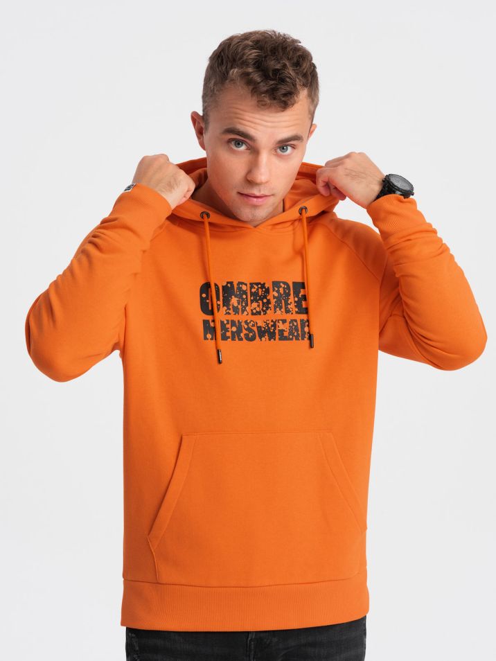Ombre Clothing Pánská mikina s kapucí Yabbashael oranžová