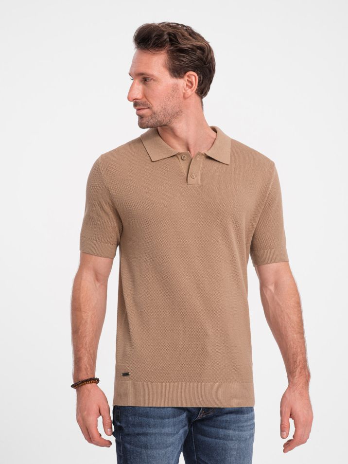 Ombre Clothing Pánské tričko s límečkem Nidaart světle hnědá