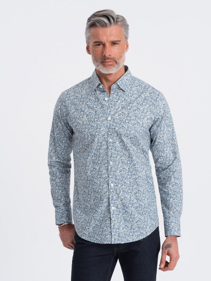 Ombre Clothing Pánská košile s dlouhým rukávem Tukbe světle modrá