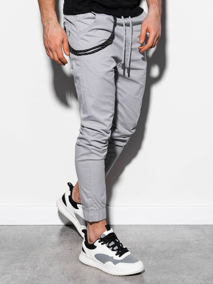 Ombre Clothing Pánské plátěné jogger kalhoty Cowal světle šedé