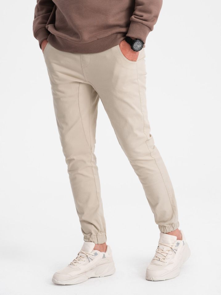 Ombre Clothing Pánské kalhoty joggers Idris béžová