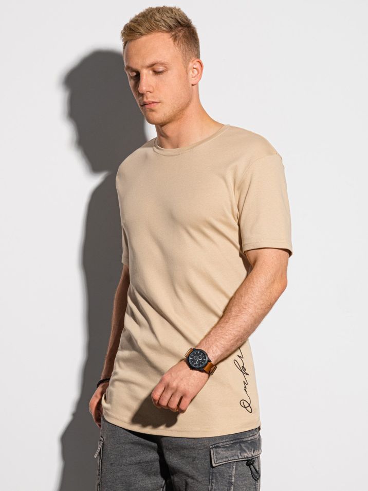 Ombre Clothing Pánské tričko s potiskem Gustav béžová