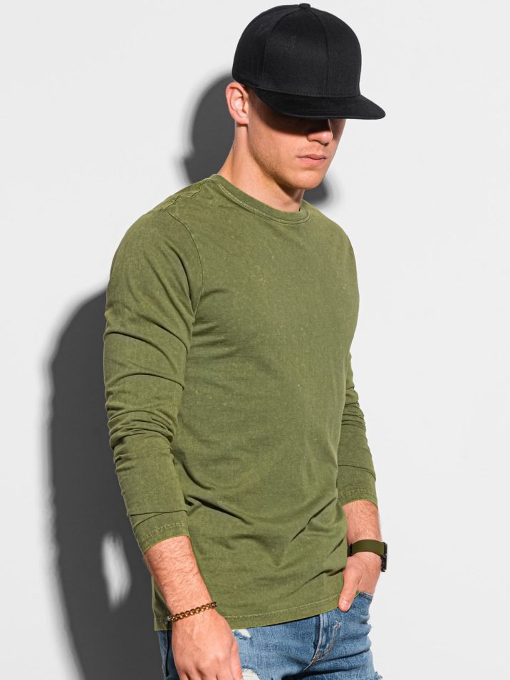 Ombre Clothing Pánské basic tričko s dlouhým rukávem Konrad olivová