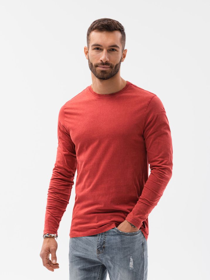 Ombre Clothing Pánské Basic tričko s dlouhým rukávem Konrad červená 