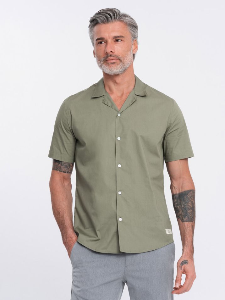 Ombre Clothing Pánská košile s krátkým rukávem Nisedes khaki