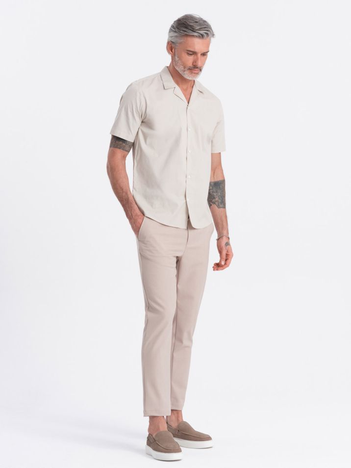 Ombre Clothing Pánská košile s krátkým rukávem Nisedes krémová