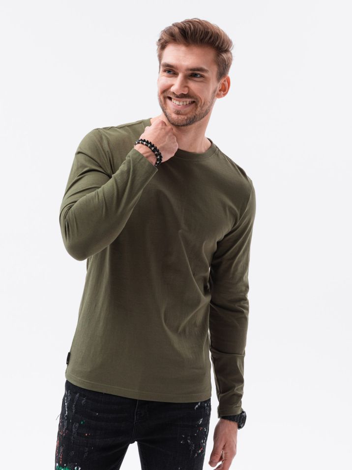Ombre Clothing Pánské basic tričko s dlouhým rukávem Hippolyt olivová