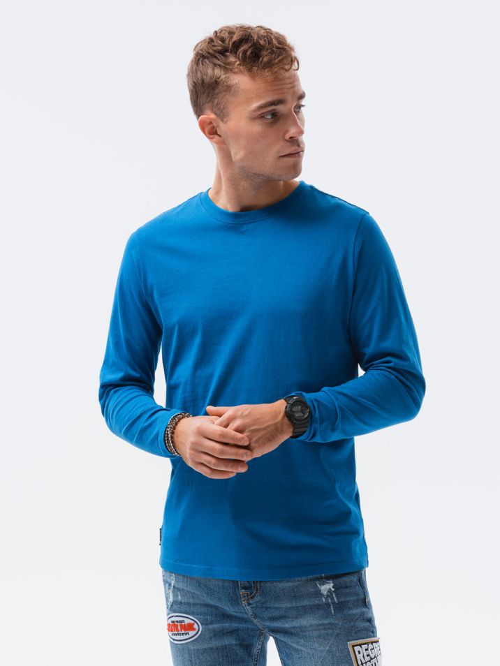 Ombre Clothing Pánské basic tričko s dlouhým rukávem Hippolyt světle modrá